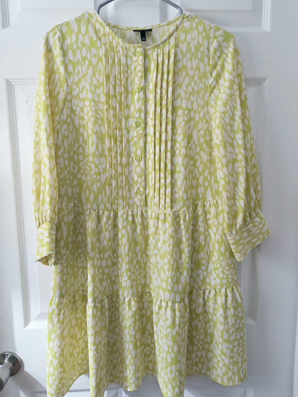 Who What Wear Citrus Leopard Print Tiered Mini Dress Lime Yellow